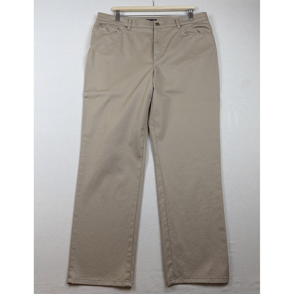 Jones New York Signature Pants Size 16 Beige Stretch Straight Leg High Rise